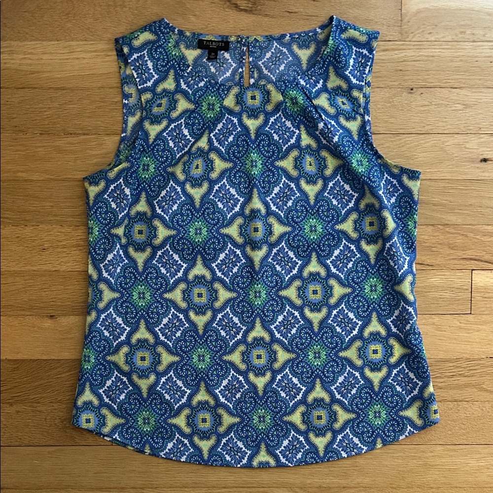 Talbots Blue and Green Patterned Sleeveless Top